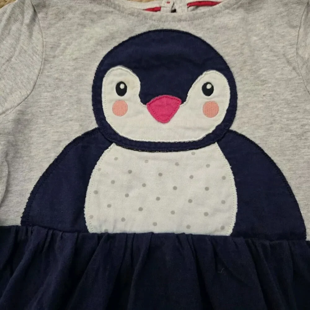 Mini Boden Penguin Dress‎ Snow Winter Longsleeve Skater Dress Twirl Blue - MC1